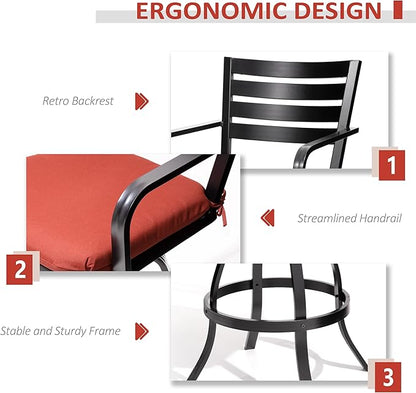 Pellebant Outdoor Bar Stools Set of 4 with Sunbrella Cushion, 29.5" Aluminum Swivel Bar Height Stool Chairs with Back & Footrest, Rust-Proof Patio Bartools for Deck Lawn Garden,Red