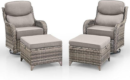Swivel Patio Chairs Sofa Set of 4 with 6" Thick Cushion - Wicker Outdoor Swivel Rocker Patio Chair with Side Table, High Back Comfortable Outdoor Glider Chairs Grey Wicker Grey Cushions