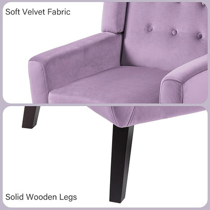 Accent Chair, Mid-Century Modern Velvet Fabric Chairs with Arms for Living Room, Comfy Upholstered Club Single Sofa Armchair for Bedroom Waiting Room with Solid Wood Frame (Velvet Purple, Set of 2)