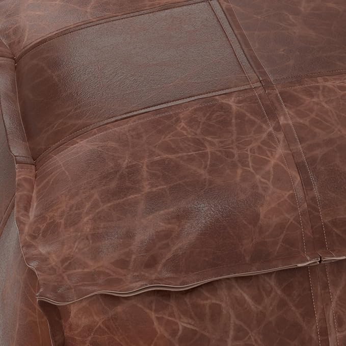 SIMPLIHOME Sheffield Boho Square Pouf in Distressed Brown Leather for the Living Room, Bedroom and Kids Room
