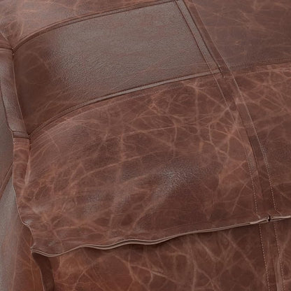 SIMPLIHOME Sheffield Boho Square Pouf in Distressed Brown Leather for the Living Room, Bedroom and Kids Room