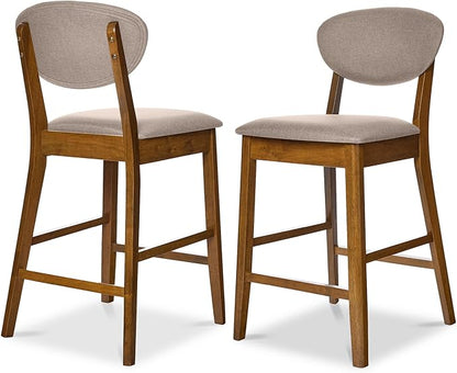 Best Choice Products Bar Stool Set of 2, Mid-Century Modern Upholstered Wood, Armless Counter Height w/Seat Cushion, Backrest - Walnut/Gray