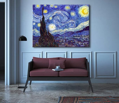 Wieco Art Starry Night Canvas Prints Wall Art by Van Gogh Classical Famous Artwork Huge Size Modern Blue Impressionist Sky Star Pictures Paintings for Living Room Bedroom Home Decorations