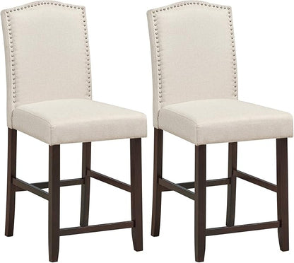 COSTWAY Bar Stools Set of 2, 25'' Upholstered Counter Height Bar Stools with S-Shaped Spring Thick Cushion, Rubber Wood Legs, High Back Leisure Chairs for Living, Kitchen, Dining Room (Beige, 2)