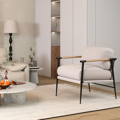 LukeAlon Mid-Century Chenille Accent Chair, Ultra Soft Living Room Chair with Metal Legs Modern Armchair Lounge Chairs Upholstered Comfy Leisure Chair for Bedroom Reception Area Reading Room, Beige