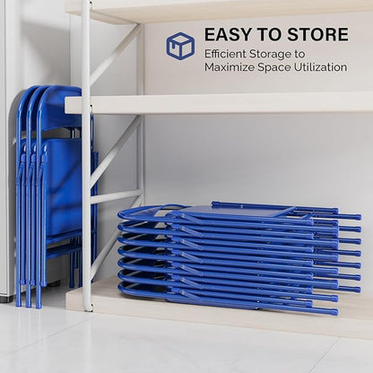 VINGLI Folding Chairs All Steel Metal Frame, Capacity 350 lbs, Durable Portable and Versatile for Indoor Outdoor Use, Navy Blue, Set of 8