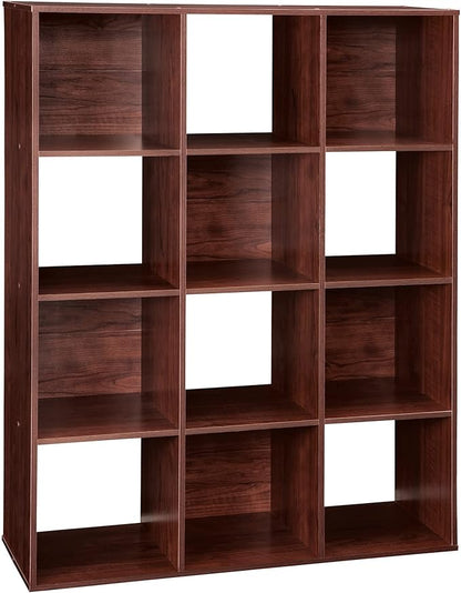 ClosetMaid Cubeicals 12 Cube Storage Shelf Organizer Bookshelf, Stackable, Vertical or Horizontal, Easy Assembly, Wood, Dark Cherry Finish