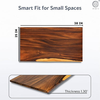 Small Solid Walnut Wood Computer Desk – 38” x 25” Live Edge Wooden Home Office Desk with Sturdy Metal Legs – Handmade Real Wood Table for Work, Study, or Gaming