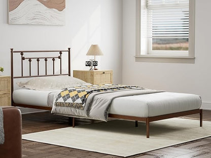 Metal Twin Size Headboard, Victorian Farmhouse Style Twin/Twin XL Headboard, Easy Assembly, Steel Headboard Only for Bedroom - Brown