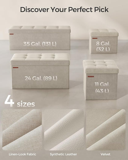 SONGMICS Mazie Collection - Storage Ottoman Bench, Foldable Foot Rest, 15 x 30 x 15 Inches, End of Bed Bench, Storage Chest, Load 660 lb, Living Room, Bedroom, Entryway, Cream White ULSF247W01