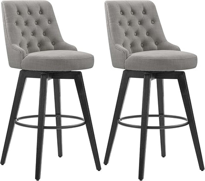 Watson & Whitely Bar Stools, 360° Swivel Upholstered Bar Stool with Back, 30" H Bar Height Barstools, Set of 2, Performance Fabric in Flint Grey