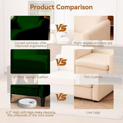 Accent Chairs Set of 2 for Living Room, Modern Velvet Living Room Chairs with Wide Backrest, Upholstered Comfy Chair with Cushion, Oversized Sofa Chair with Wood, Single Armchair, Green