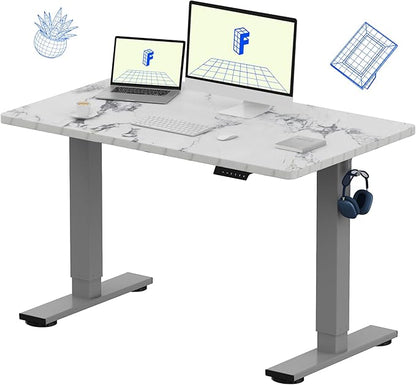 FLEXISPOT EN1 One-Piece Standing Desk 48 x 30 Inches Height Adjustable Electric Desk (Silver Frame + Marble Grey Top, 2 Packages)