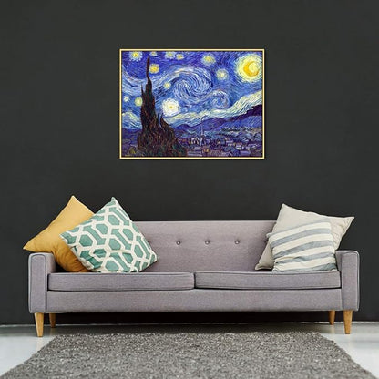Wieco Art Framed Art Giclee Canvas Prints of Starry Night by Vincent Van Gogh Paintings Reproduction Post-Impressionism Artwork Framed Wall Art for Living Room Home decorations