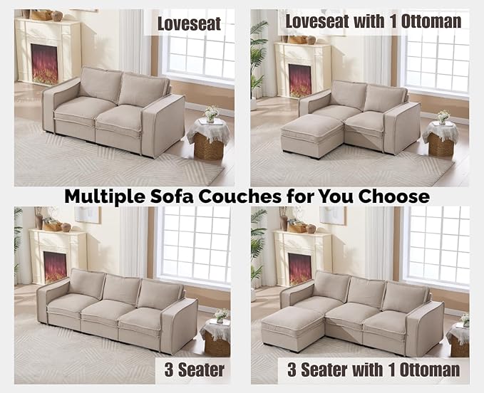 EALSON 67" Loveseat Sofa Modern Love Seat Sofa Comfy Fabric Linen Upholstered Cloud Couches Mid Century Modular 2-Seater Sectional Couch with Throw Pillows for Bedroom/Living Room/Apartment, Oatmeal