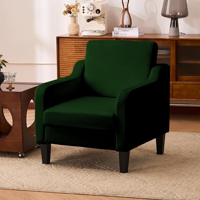 Accent Chair for Living Room, Modern Velvet Living Room Chairs with Wide Backrest, Upholstered Comfy Chair with Cushion, Oversized Sofa Chair with Wood Legs, Single Armchair, Green