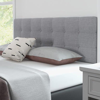 Giantex Linen Upholstered Headboard, Adjustable Width Button Tufted Headboard Only with Solid Wood Legs, Attach Frame, Rectangular Headboard for Queen Full Size Bed, Gray