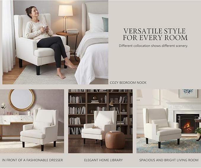 Modern Accent Chair for Living Room Chairs Upholstered Oversized Reading Chair Accent Chairs for Living Room Sofa Chair Armchair with High Back and Wood Legs,Arm Chair Comfy Chair for Bedroom (Beige)