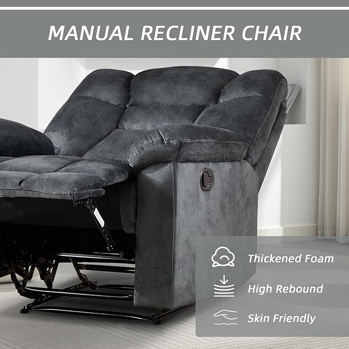 EBELLO Set of 2 Manual Recliner Chair for Adults with Soft Padded Headrest and Backrest, Overstuffed Single Recliner Sofa Chair for Living Room, Green Grey