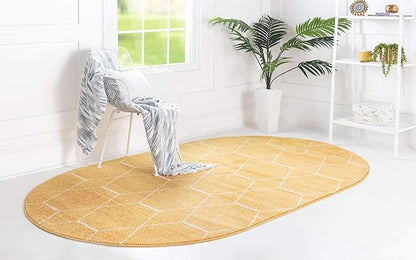 Unique Loom Trellis Frieze Collection Area Rug - Geometric (7' 10" x 10' Oval, Yellow/ Ivory)