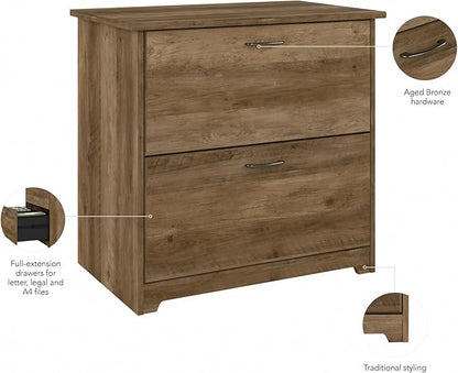 Bush Furniture Cabot 2 Drawer Lateral File Cabinet in Reclaimed Pine, Home Office Chest for Letter, Legal, and A4-Size Document Storage
