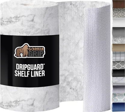 GORILLA GRIP DripGuard Shelf Liner, Non Adhesive Drawer and Kitchen Cabinet Protector, Slip Resistant BPA Free Smooth Surface Plastic Liners for Cabinets, Bathrooms, Closets, 12x120 Inch, Marble