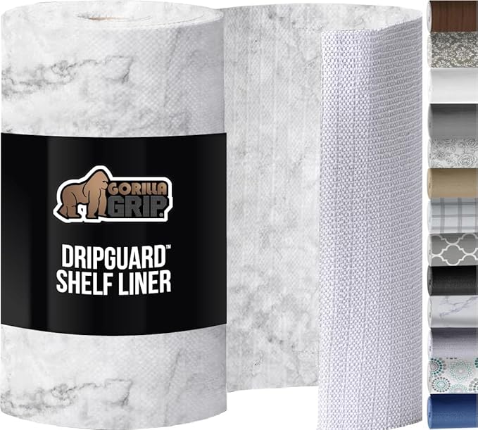 GORILLA GRIP DripGuard Shelf Liner, Non Adhesive Drawer and Kitchen Cabinet Protector, Slip Resistant BPA Free Smooth Surface Plastic Liners for Cabinets, Bathrooms, Closets, 17.5x240 Inch, Marble