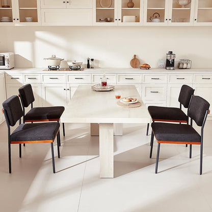 Modern Dining Chairs Set of 4, Kitchen Chairs with Thick Cushions and Adjustable Foot Pads, Upholstered Fabricr Dining Room Chairs with Sturdy Metal Legs,Black