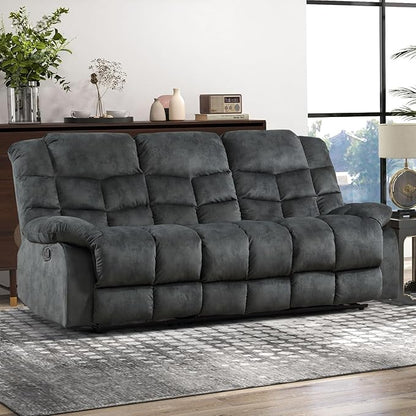 CANMOV Manual Reclining Sofa, 3 Seat Recliner Sofa with Armrest and Overstuffed Backrest, Couch Set for Living Room, Bedroom, Office, Grey