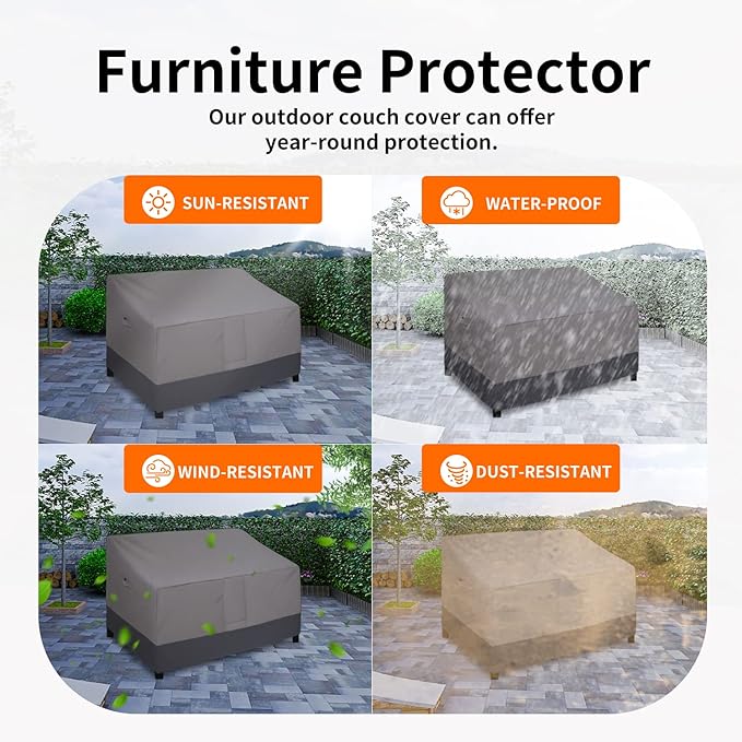 Easy-Going Heavy Duty 2 Seater Outdoor Loveseat Cover, Waterproof Windproof Patio Furniture Sofa Cover with Air Vent (76Wx32.5Dx33H inch, Gray/Dark Gray)