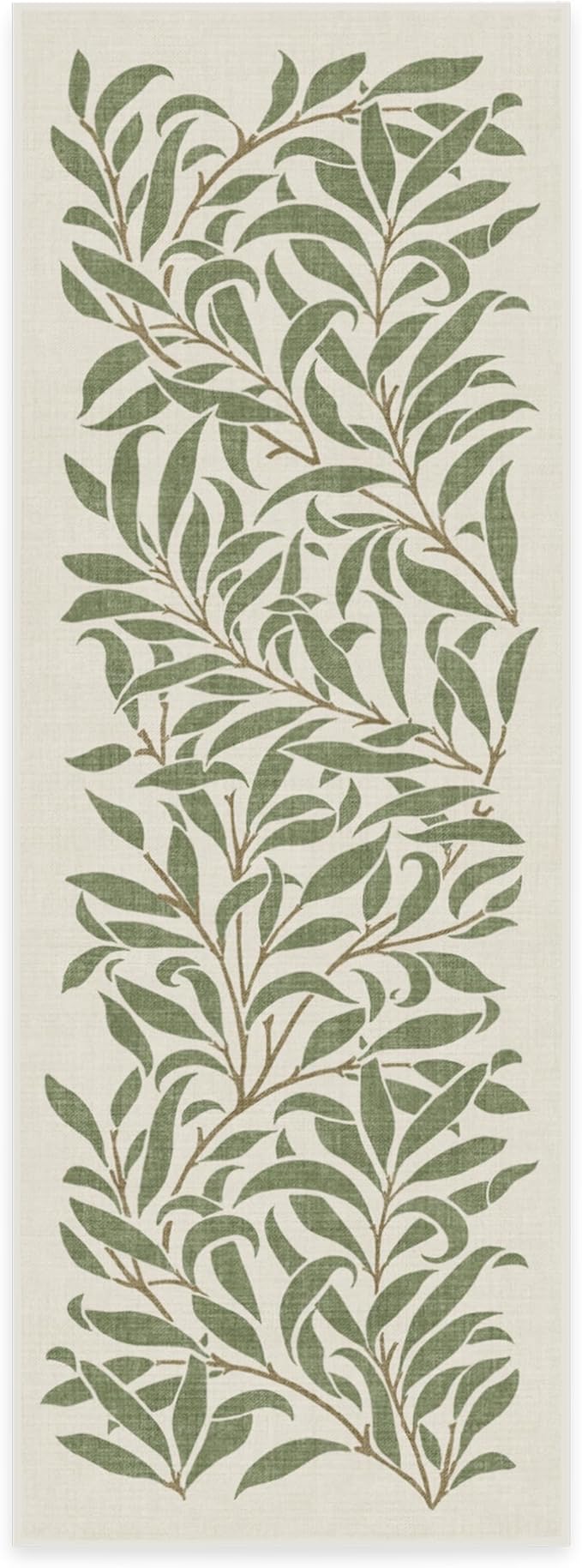 RUGGABLE x Morris & Co Machine Washable Runner Rug – Pure Willow Boughs Green 2.5x7, Stain-Resistant, Non-Slip – Washable Rug for Hallway, Entryway, Living Room & Kitchen–with Cushioned Pad