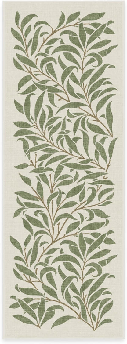 RUGGABLE x Morris & Co Machine Washable Runner Rug – Pure Willow Boughs Green 2.5x7, Stain-Resistant, Non-Slip – Washable Rug for Hallway, Entryway, Living Room & Kitchen–with Cushioned Pad