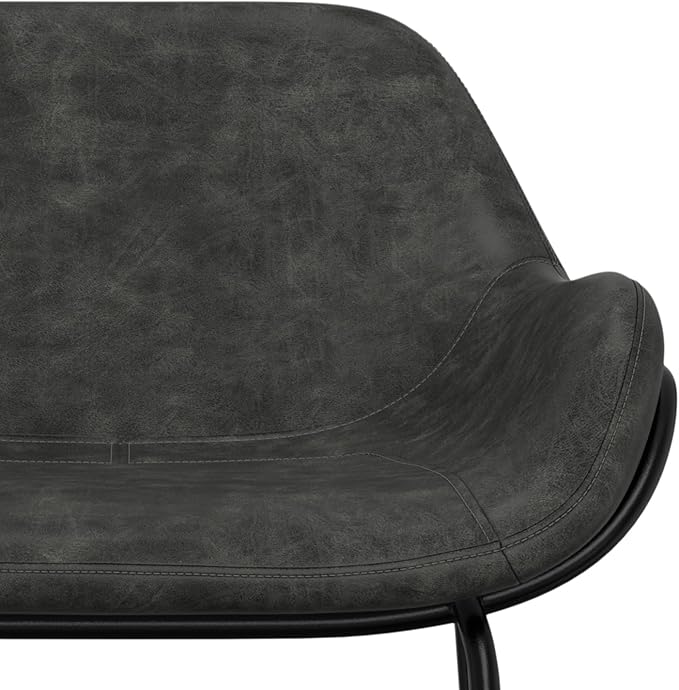 SIMPLIHOME Mira Bar Stools (Set of 2) - 30 inch Seat Height Upholstered Metal Bar Chairs in Distressed Slate Grey Vegan Faux Leather, Contemporary Seating with Curved Cushioned Seat and Armrests