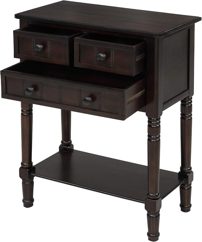 Knocbel Slim Antique Entry Console Table with Drawers & Bottom Open Shelf, Solid Wood Sofa Couch Table for Entryway Hallway Living Room (Espresso)