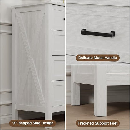 LYNSOM Farmhouse 9 Drawer Dresser for Bedroom, 55 Inch Wide Wood Rustic Chest of Drawers with X-Marking & Bar Handle, Large Storage Dressers Organizer for Bedroom, Living Room, White
