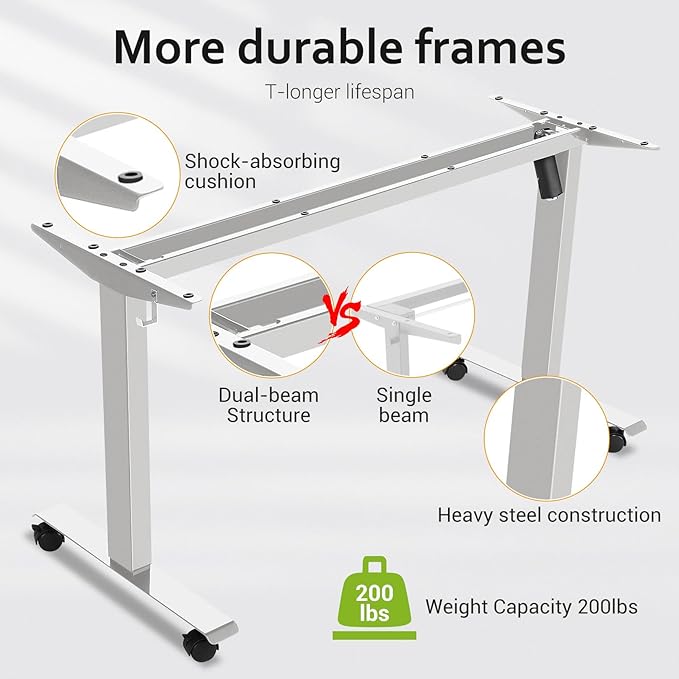 farexon Electric Standing Desk Adjustable Height, 63 x 24In with Outlets and USB Ports, Stand up Desk with 39x18in Mouse Pad, Dual Beam Structure, 4 Wheels,4 Memory Heights Easy to Set(White)