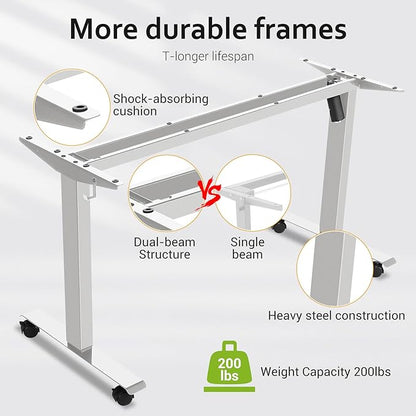 farexon Electric Standing Desk 63 x 24In with Outlets, Adjustable Height Stand up Desk with Large Mouse Pad, Double Hooks and 4 Wheels, 27''-46'' Lifting Range, Easy to Set for Home/Office(Oak Gray)