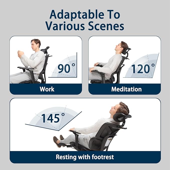 Ergonomic Office Chair with Footrest, 5D Adjustable Armrests, Comfy Swivel Rolling Mesh Computer Desk Chair with Lumbar Support, Adjustable Seat Depth, Wheels for Home, Gaming, S2 Elite Pro