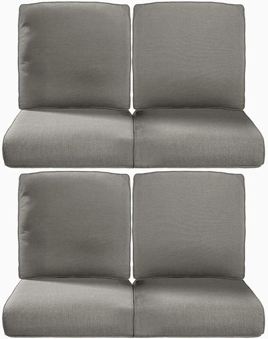 Pop 22x25/22x24 Outdoor Chair Cushions Set of 4 - Heavy Duty High Back Replacement Zippered Cushion for Patio Furniture Set Dining Rocking Chairs Loveseat L-Shape Sofa - Grey/Classic