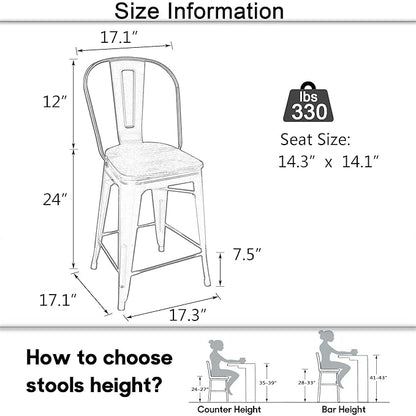 Aklaus Swivel Metal Bar Stools with Backs Counter Stools Set of 4 Counter Height Stools High Back Bar Chairs 24 Inch Barstools Farmhouse Matte Black