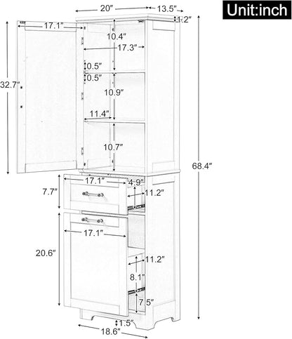 Tall Bathroom Storage Cabinet, Freestanding Storage Cabinet with 1 Door, 2 Different Size Drawers for Bathroom Living Room (Black)