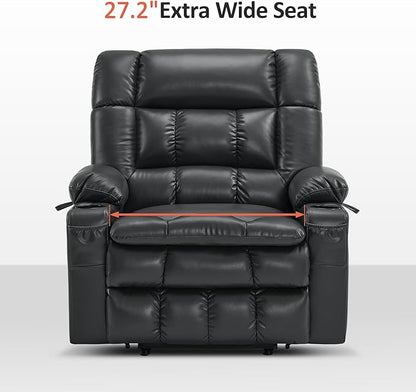 MCombo Dual Motor Power Lift Recliner Chair for Elderly, Lay Flat Lift Chair with Heat and Massage, Petite Wide Lift Chair, Cup Holders, USB A&C Ports, Faux Leather R7894 (Black, Small-Wide)