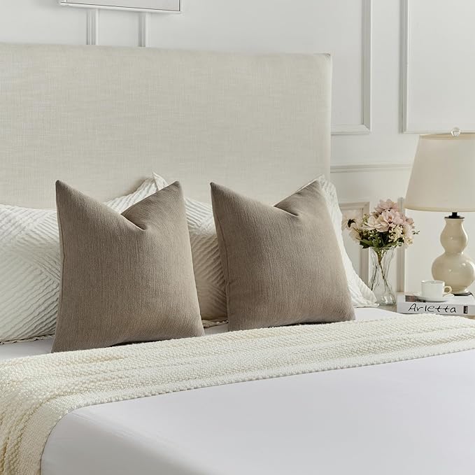 FUTEI Coffee Chenille Decorative Throw Pillow Covers 16x16 Inch Set of 2,Soft Cozy Faux Linen Textured Cushion Case,Farmhouse Home Decor for Couch Living Room
