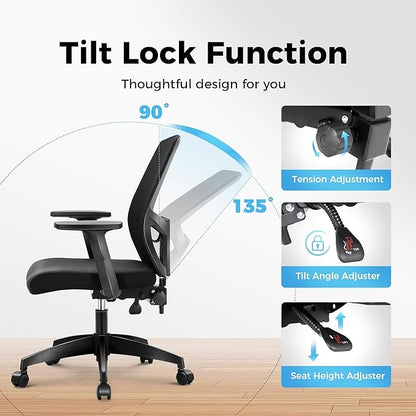 MAISON ARTS Mesh Office Chair Ergonomic Home Desk Chair Mid-Back Computer Task Chair with Breathable Mesh and Adjustable Armrests for Home Office