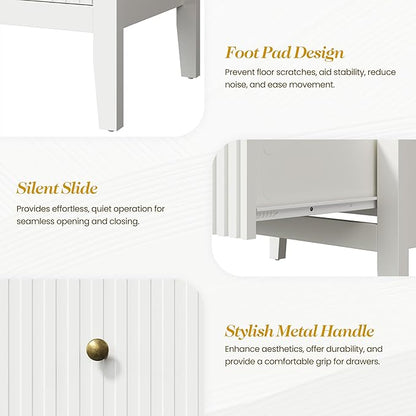 RoyalCraft White Fluted 5 Drawer Dresser for Bedroom, Tall Chest of Drawers, Waterproof Lacquered Desktop,Modern Wood Storage Cabinet for Living Room