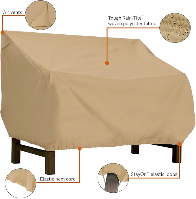 Classic Accessories Terrazzo Water-Resistant 104 Inch Patio Bench/Loveseat Cover, Outdoor Bench Cover