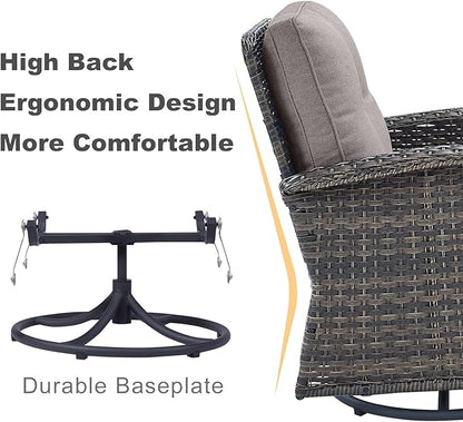 HUMMUH 7-Piece Outdoor Patio Furniture All-Weather PE Wicker Outdoor Conversation Set-Patio Couch Swivel Rocker Chairs with Ottomans Tables for Backyard,Poolside,Deck