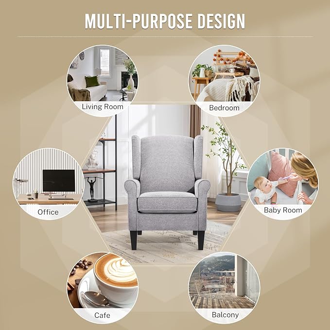 Modern Accent Chair, Fabric Armchair with High Back & Sturdy Legs, Comfy Single Sofa Chair for Bedroom, Living Room, Reading & Balcony