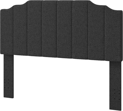 Queen Size Headboard Only, Linen Wall Mounted Headboard Queen/Full Size for Adjustable Bed, Modern Vertical Channel Design with Curved Tufted Upholstered Head Board, Dark Gray