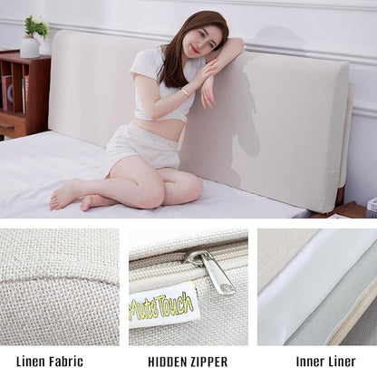 Upholstered Twin Headboard, No Tools Needed, Wall Mounted Headboard with Removeable Washable Linen, Multi-Functional Backrest (Beige)